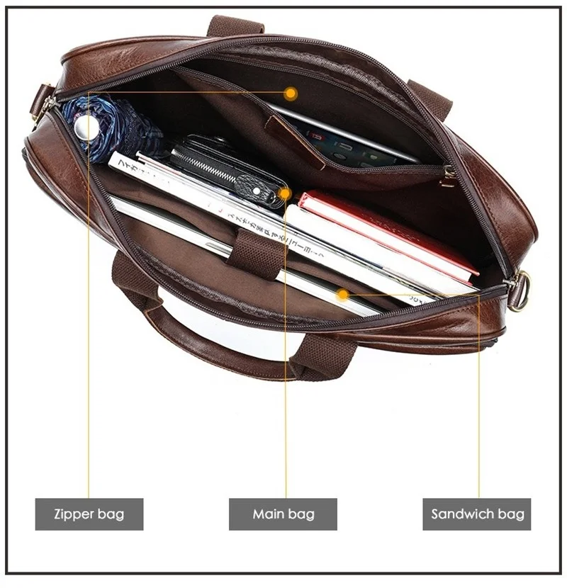 High Quality Men's Genuine Leather Briefcase Office Bags For New Male Laptop Bags Totes Fashion Handbags Women's Messenger Bag