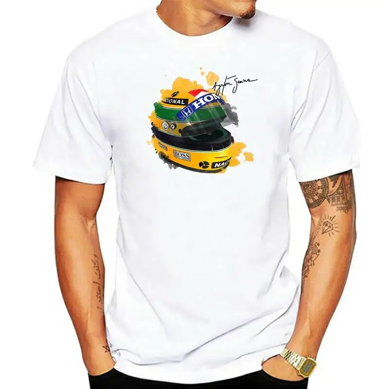 Футболка с шлемом Ayrton Senna топы 1 гоночная машина акварельная мужская футболка из