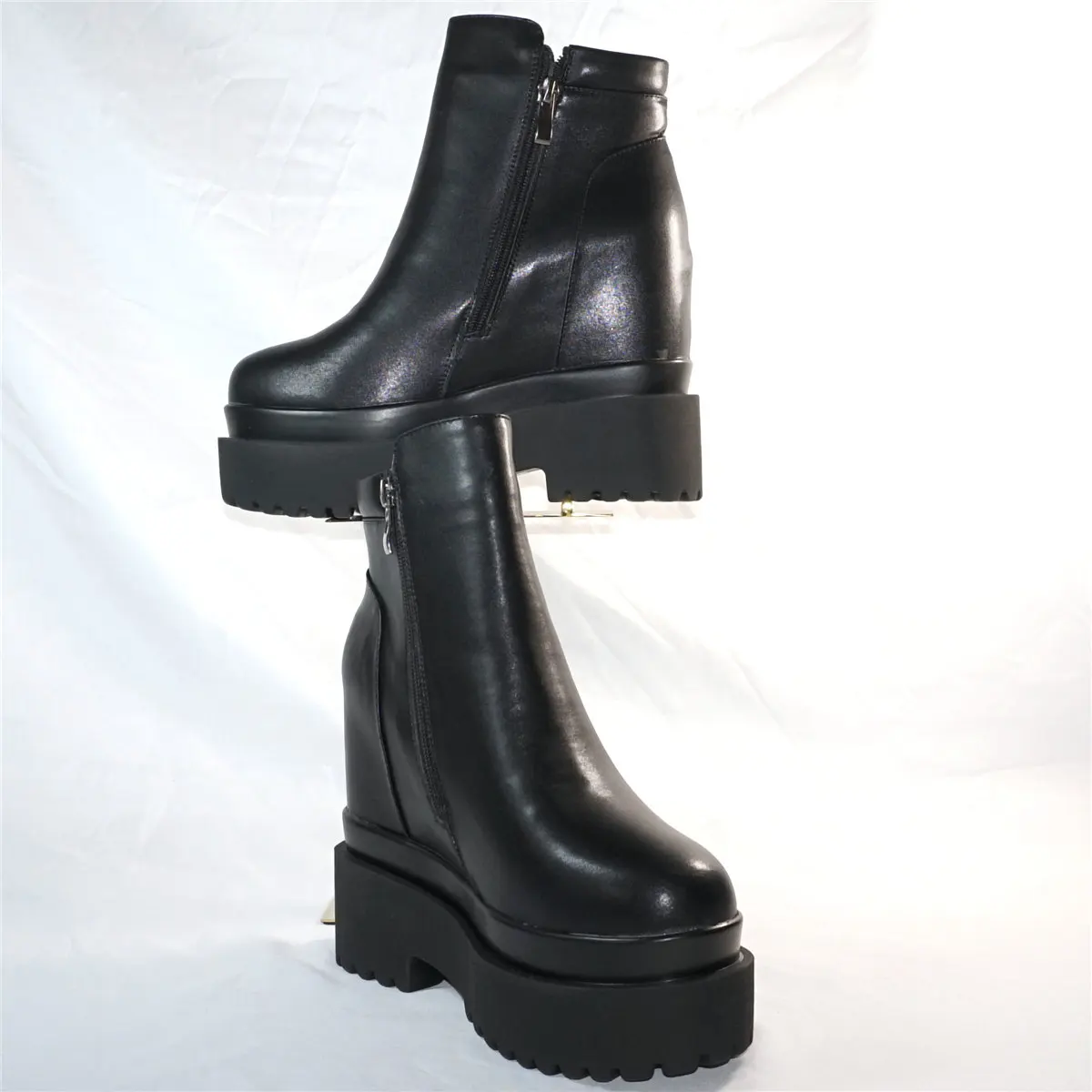 High Top Platform Creepers Women Genuine Leather Wedges High Heel Pumps Female Winter Round Toe Fashion Sneakers Casual Shoes