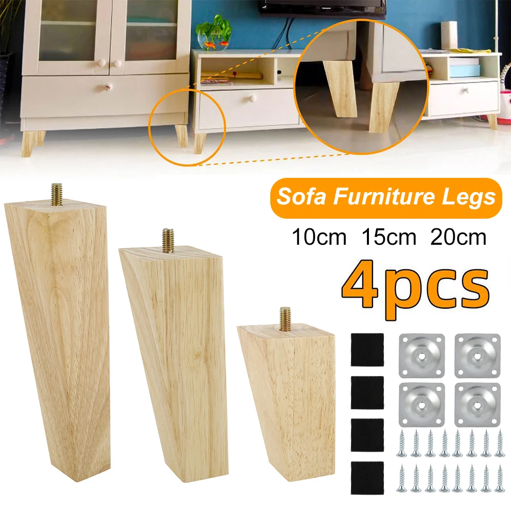 

4Pcs Height 10/15/20cm Wood Furniture Legs Angled Square Tapered Legs Sofa Bed Cabinet Table Chair Replacement Feet Sloping Feet