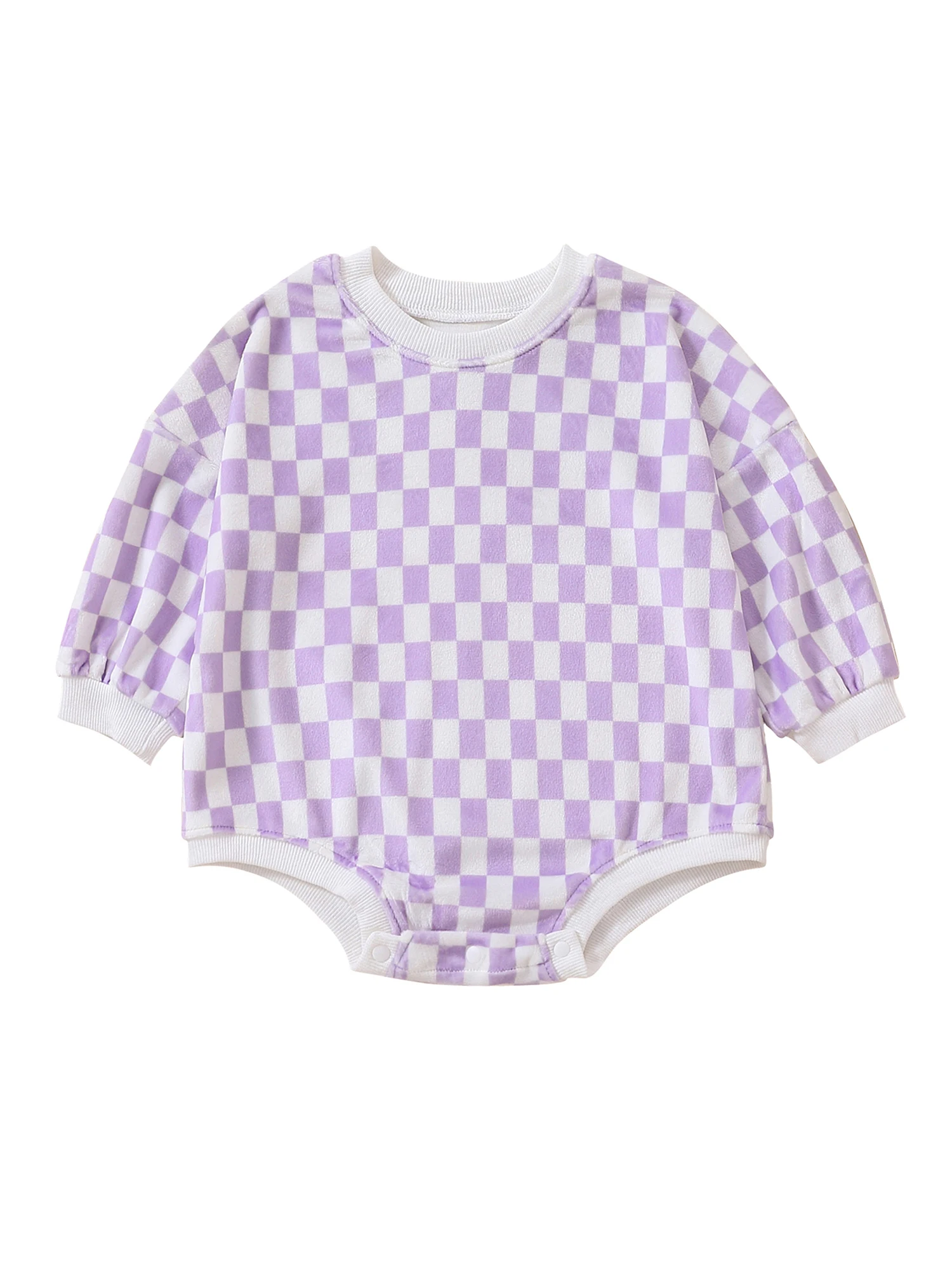 

Baby Girl Boy Clothes Plaid Bodysuit Long Sleeve Romper Checkerboard Oversized Sweatshirt