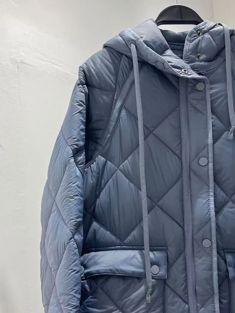 Autumn and winter new fashion women's casual all-match stand-up collar hooded pockets decorated with long cotton coats