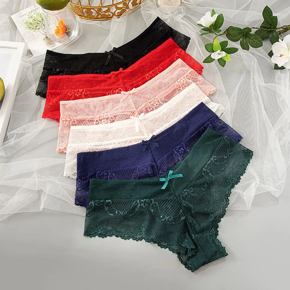 

NEW Fashion Women Lace Underwear Sexy Mid-Waist Briefs Bow G String Underwear Solid Comfortable Female Lingerie T-shape Panties