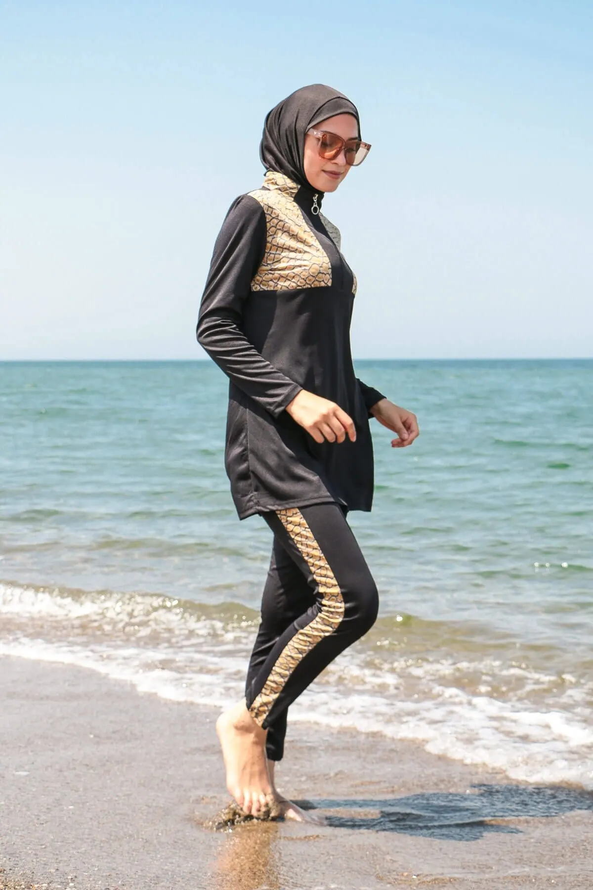 

Muslim Burkinis Rivamera Black Snakeskin Patterned Design R Swimwear Modest Summer Clothing Hijab Sport Swimsuit