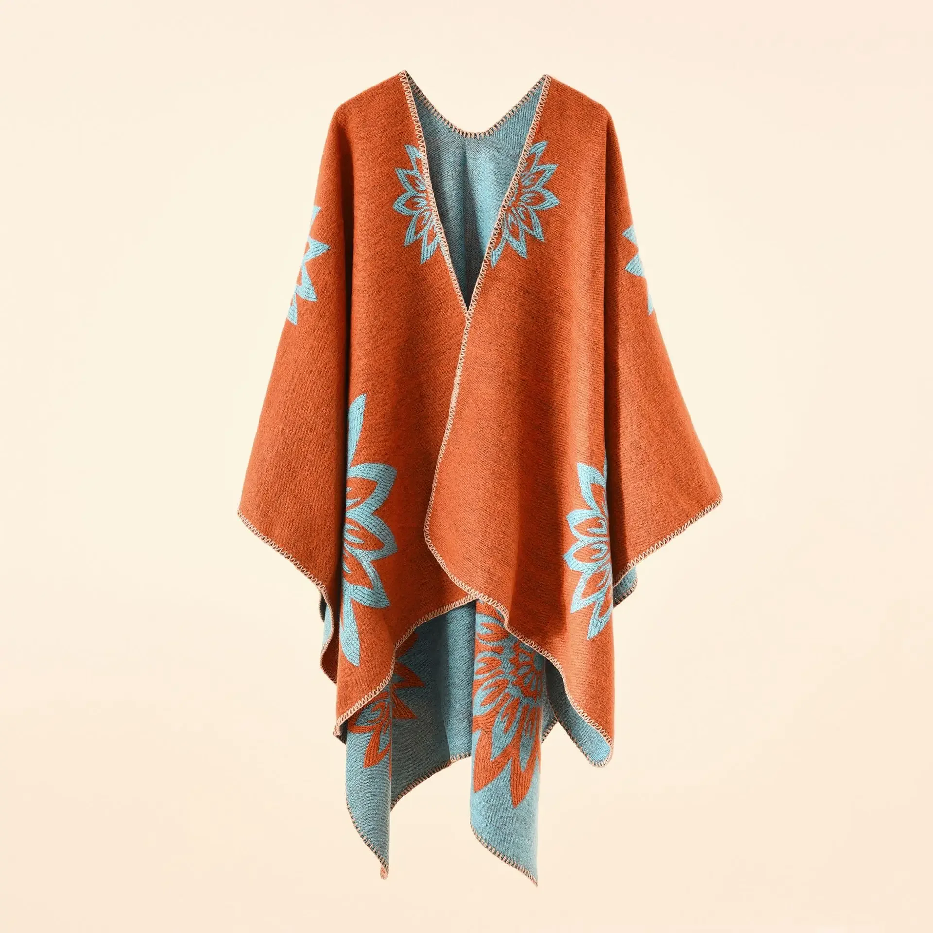 2024 Autumn Winter New printing Cardigan Imitation Cashmere Warm Casual Women Shawl Poncho Capes Lady Coat Navy