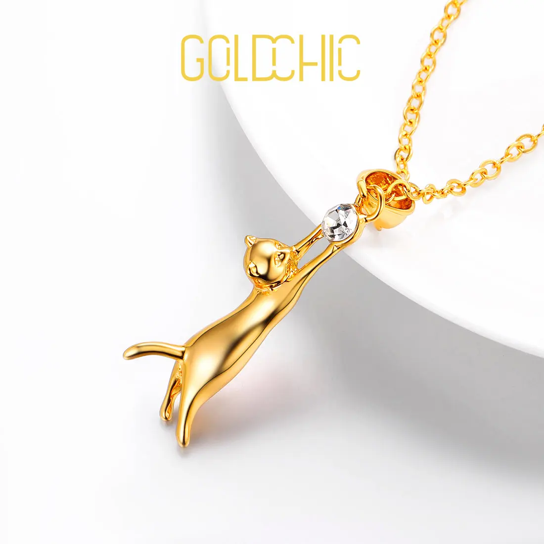 

Goldchic Lovely Cat Pendant Necklace For Women Animal Gold/Silver Color Austrian Rhinestone Kitty Girl Gift Fashion Jewelry