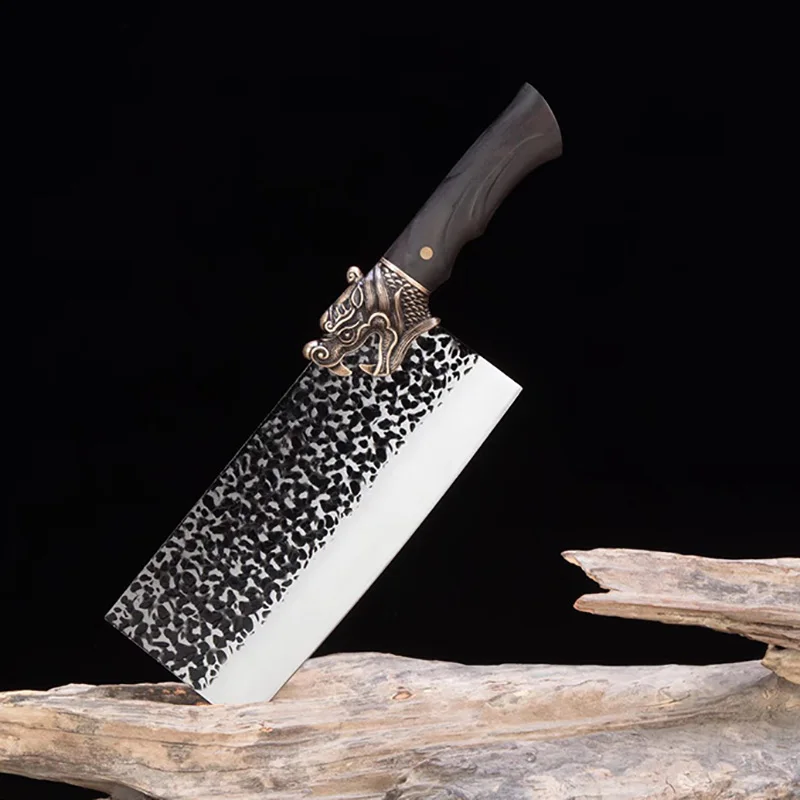 

Longquan Knife Ebony Handle Handmade Forge 8 Inch Cleaver Slicing Fixed Blade Civilian Kitchen Knife For Cutting Vegetables Meat