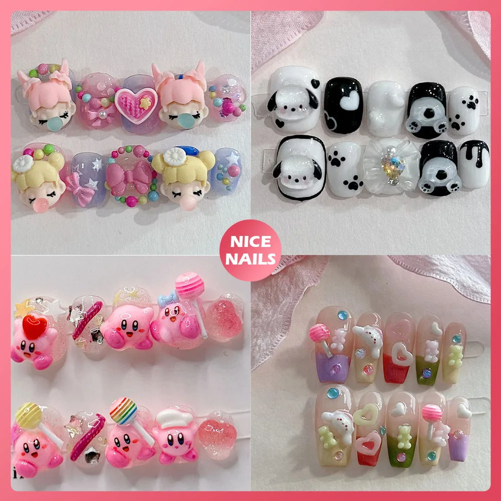 

3D Diy Kawaii Sanrios ногти Hello Kitty Mymelody понравился Kirby новая мультяшная кукла ручной работы полное покрытие ногти носимые накладные ногти