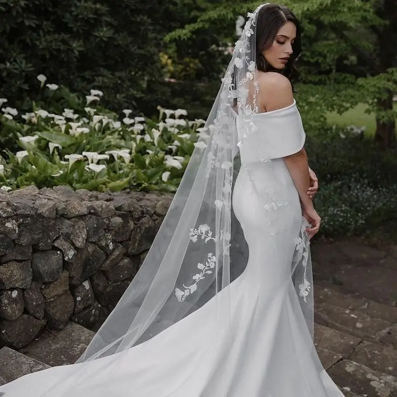 

Youlapan V52 Elegant 3D Flowers Bridal Veils Rochii Wedding Veil with Pearls Bridal Shower Scattered Lace Floral Applique Veu
