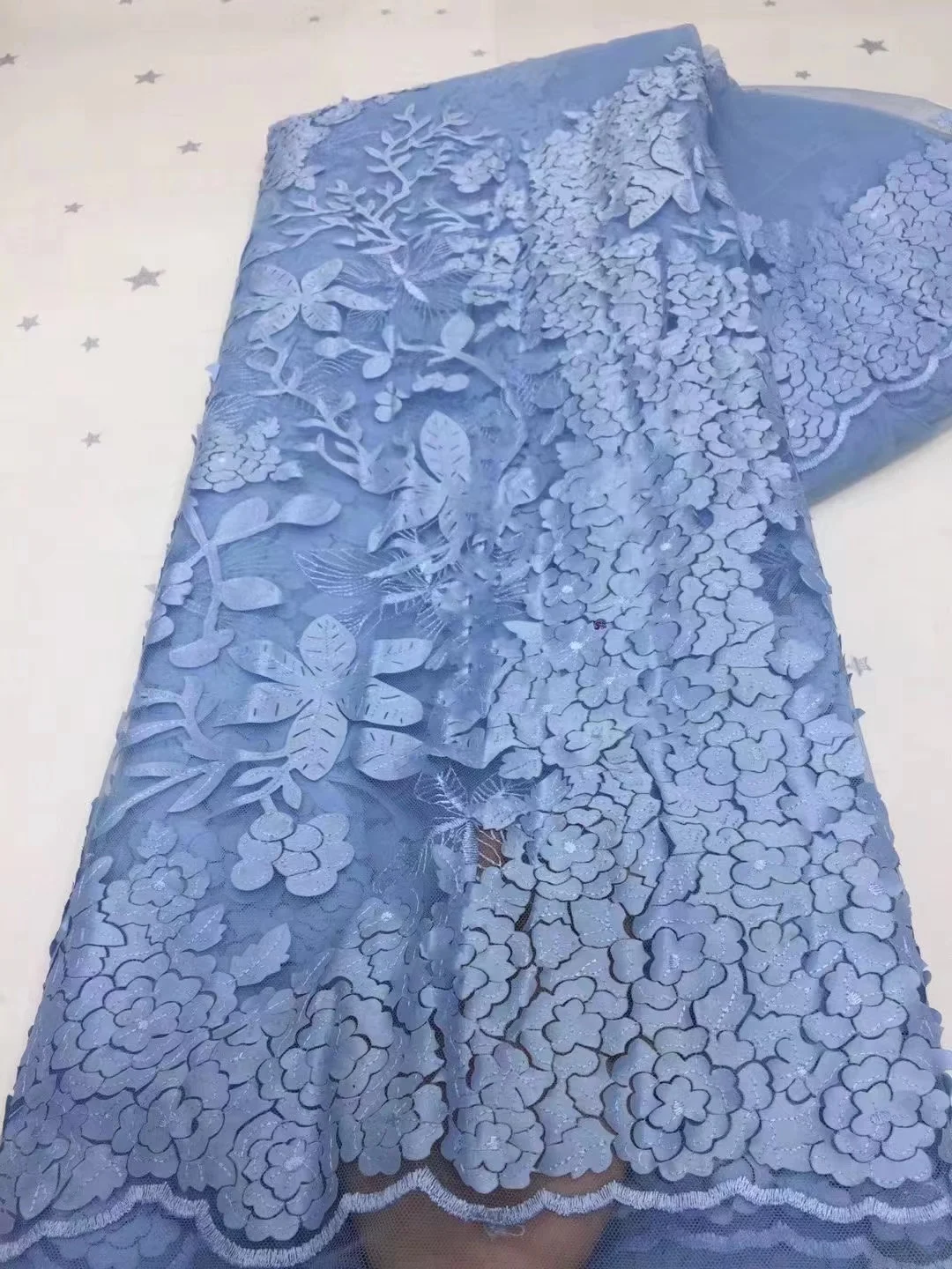 

Wonderful Embroidered French Mesh Lace Sky Blue African Wedding Tulle Lace Fabric For High Quality Dress Lace Fabric Sewing