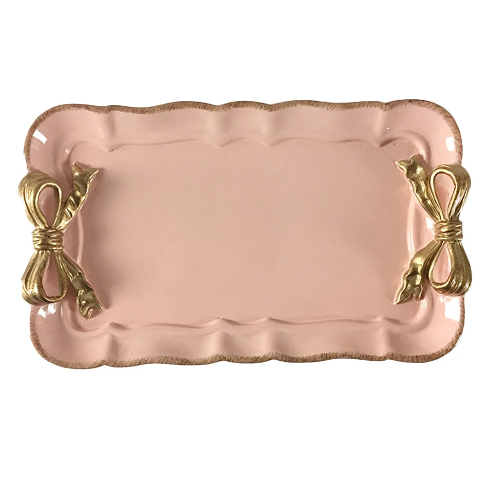 

Маленькая декоративная тарелка с бантом в стиле ретро, поднос для десертов, тортов, кафе, домашний декор (розовый)