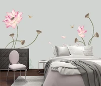 beibehang custom wallpaper mural new chinese style flower and bird hand painted lotus dragonfly living room bedroom background