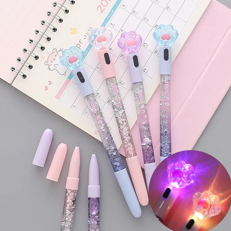 

Kawaii Cat Claw Glowing Gel Pen Quicksand LED Light Pen Creative Stationery Student Signature Pens for Kids Girls Gift