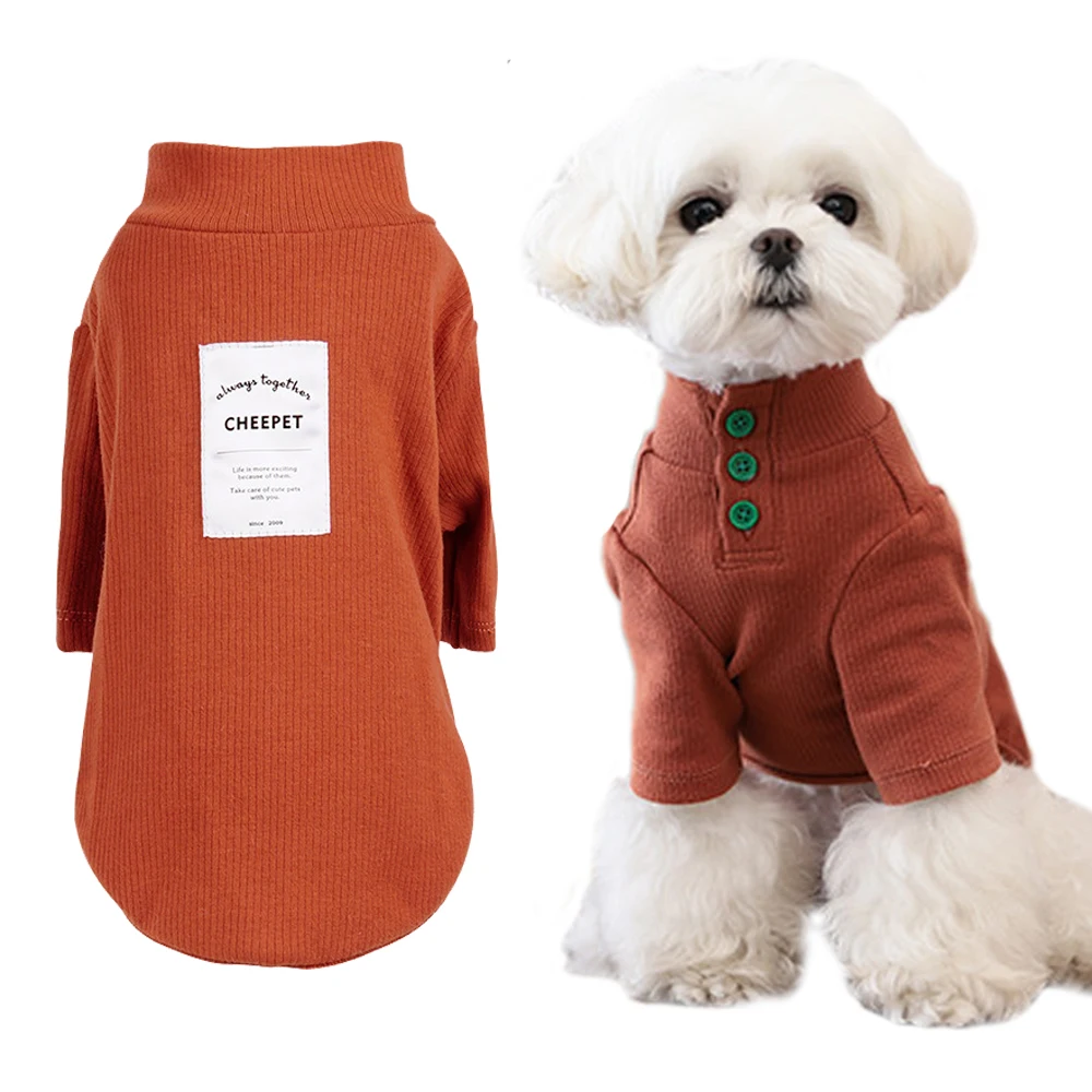 

Осенне-зимняя одежда для маленьких собак, мягкая теплая рубашка для домашних питомцев, трикотажная Свитшот контрастных цветов в рубчик с пуговицами для щенков