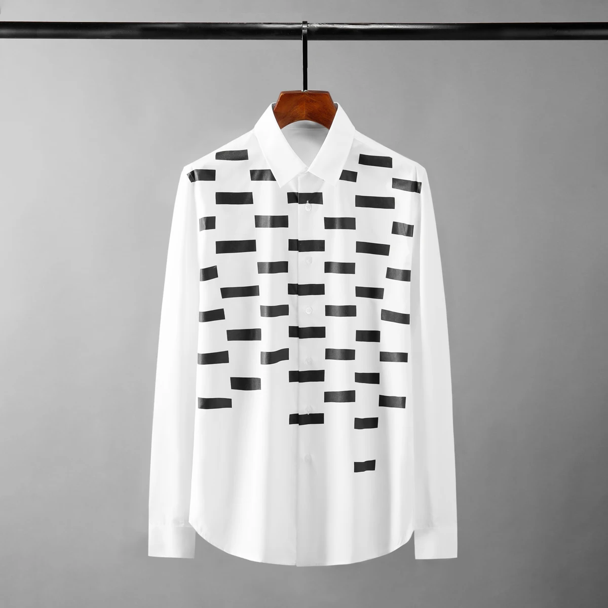 

2022 Cotton Male Shirts Luxury Long Sleeve Black Squares Printed Casual Mens Dress Shirts Fashion Slim Fit Party Man Shirts