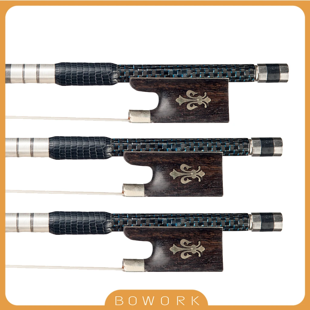 3PCS 4/4 Violin Bow Well Balanced Fiddle Bow Braided Carbon Fiber Round Stick Exquisite Horsehair Ebony Frog 4-4 Size Violin Bow