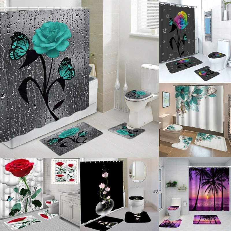 

Набор водонепроницаемых занавесок для ванной комнаты, комплект из накидки на сиденье унитаза из полиэстера, нескользящий коврик, ковер, дом...