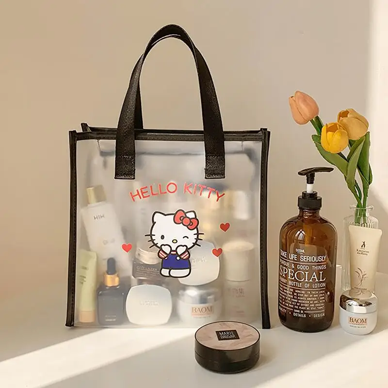 

Sanrio Casual Tote Bag Anime Hello Kitty Cinnamoroll Print Shoulder Bag Large Capacity Bath Package Makeup Storage Bag Girl Gift