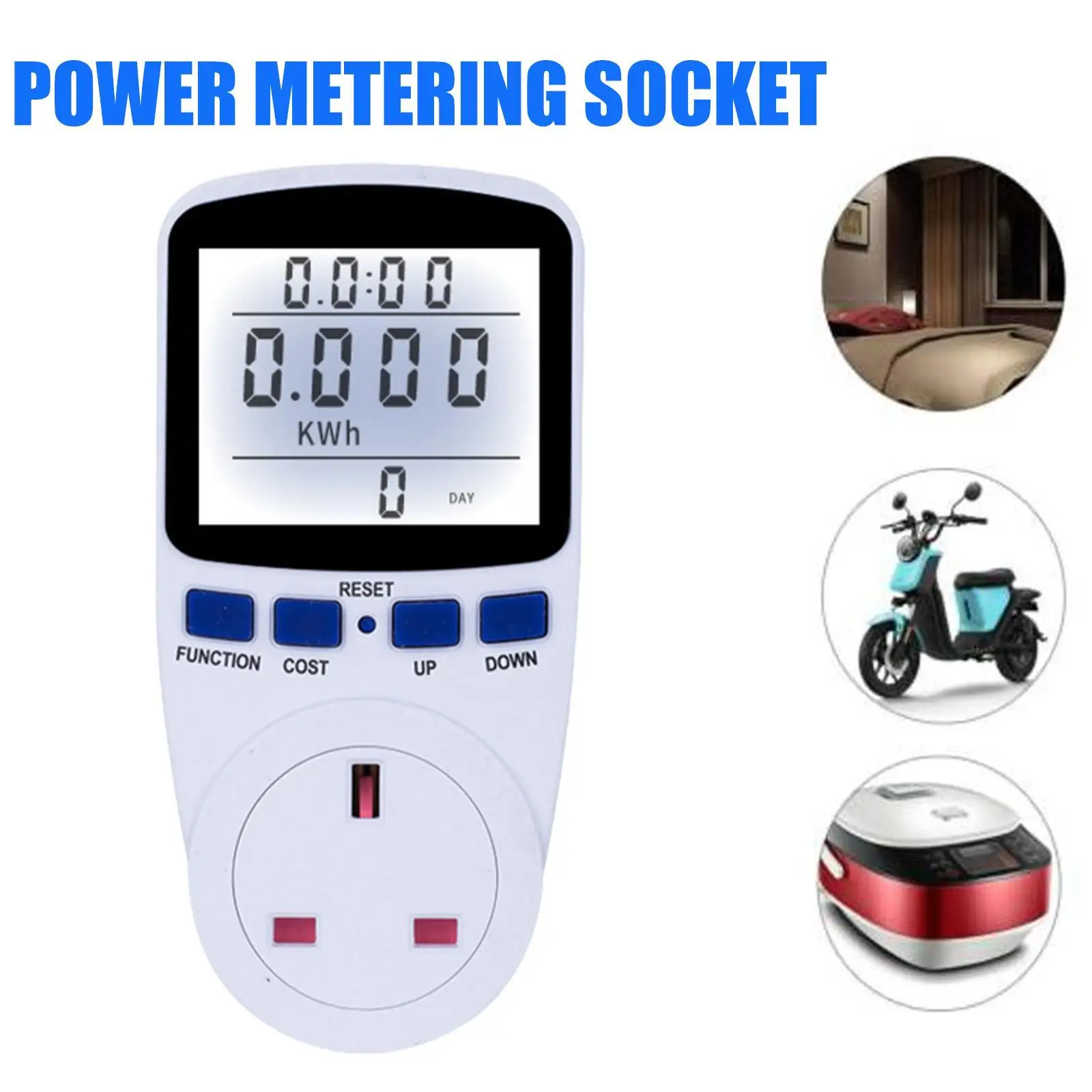 

3-pin UK Plug Digital Power Meter LCD Wattmeter Socket Wattage Energy Monitor Meter Plug Measuring Outlet Power Analyzer