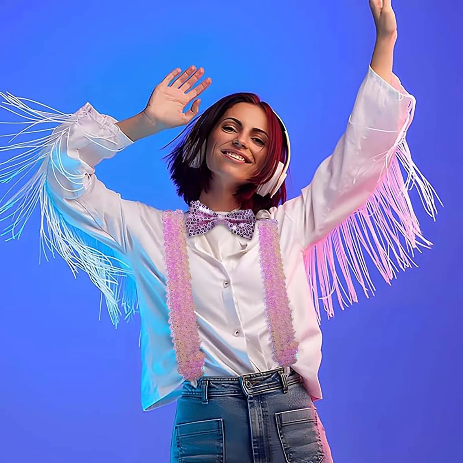 Аксессуары для новогодних костюмов подтяжки с блестками и бант Блестящий