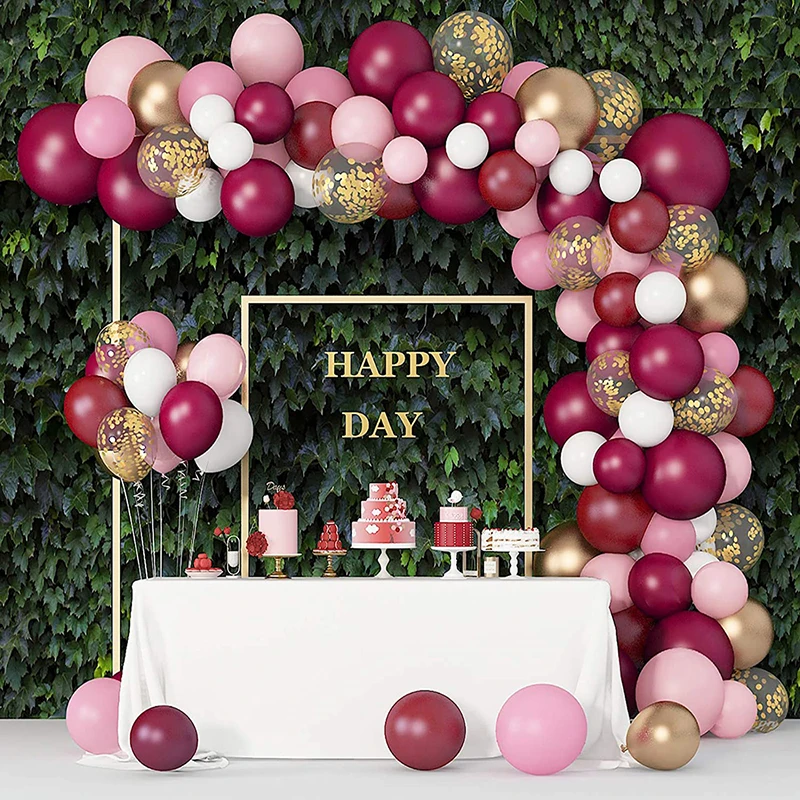 

Burgundy Pink Balloons Arch Garland Kit White Sequin Latex Balloon Arch for Baby Shower Birthday Party Wedding Balloon Globos