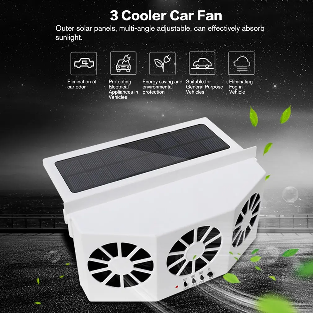 

1 шт., автомобильный вентилятор на солнечной батарее, 3 кулера