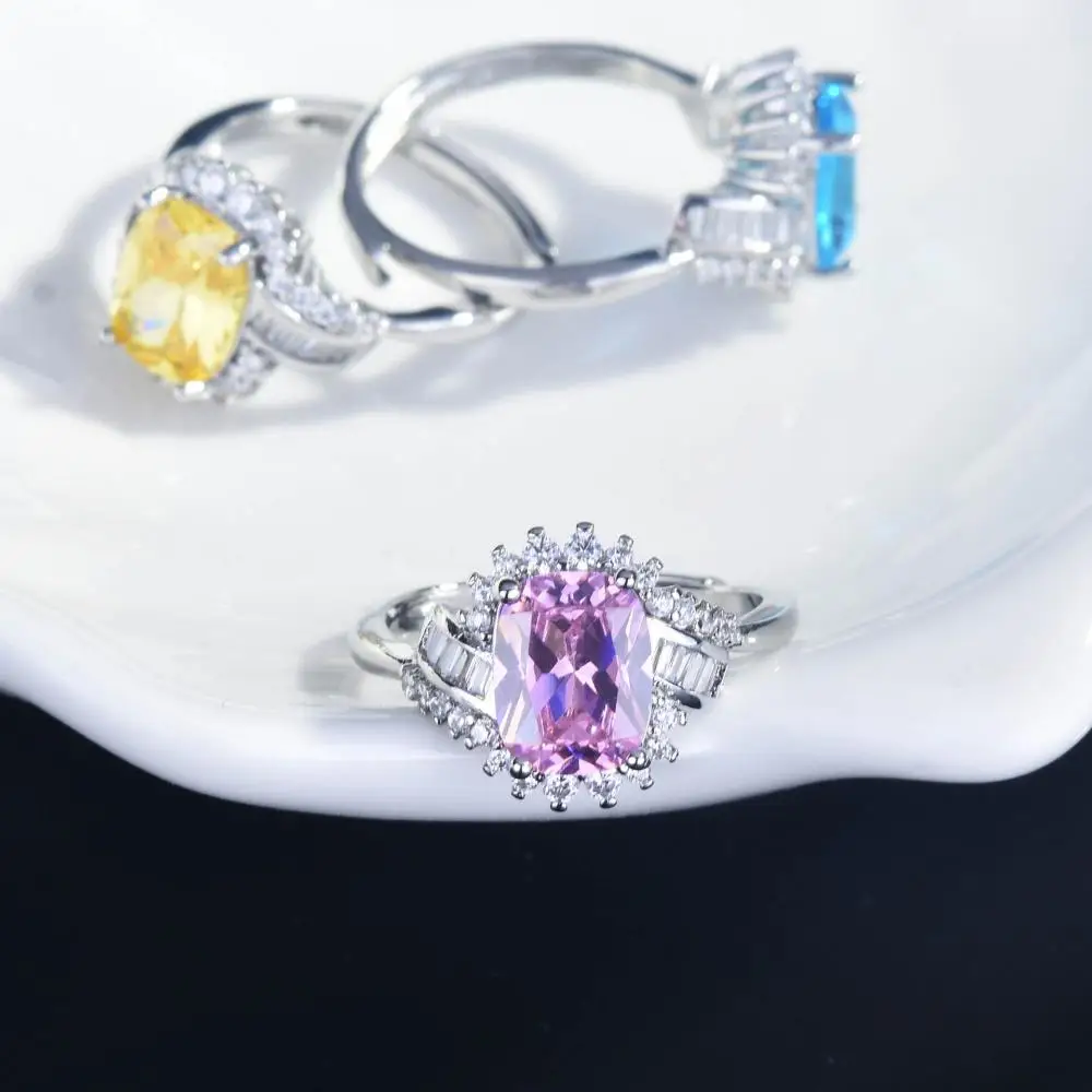 

HOYON 18K White Gold Color ful Treasure Ring For women Jewelry Light Luxury Argyle Pink Yellow Diamond Style Sapphire Adjustable
