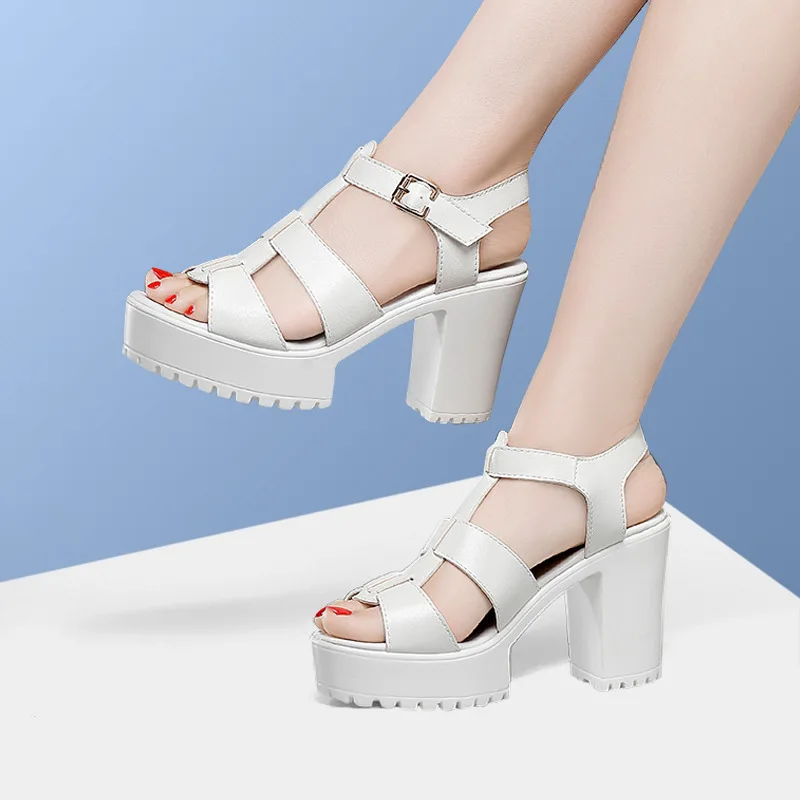 

Small Size 32-43 Elegant Block High Heels Gladiator Sandals Women Summer 2023 Thick Platform Shoes Leather for Office Mom Dance