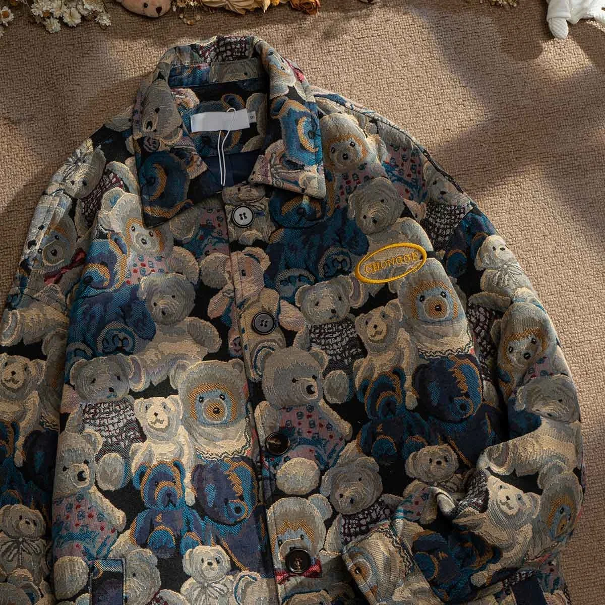 

Uxeis Gold Silk Full Version Bear Baseball Uniform Men's and Women's Pure Women's Jacket Niche Jacket Design Couple Jacket