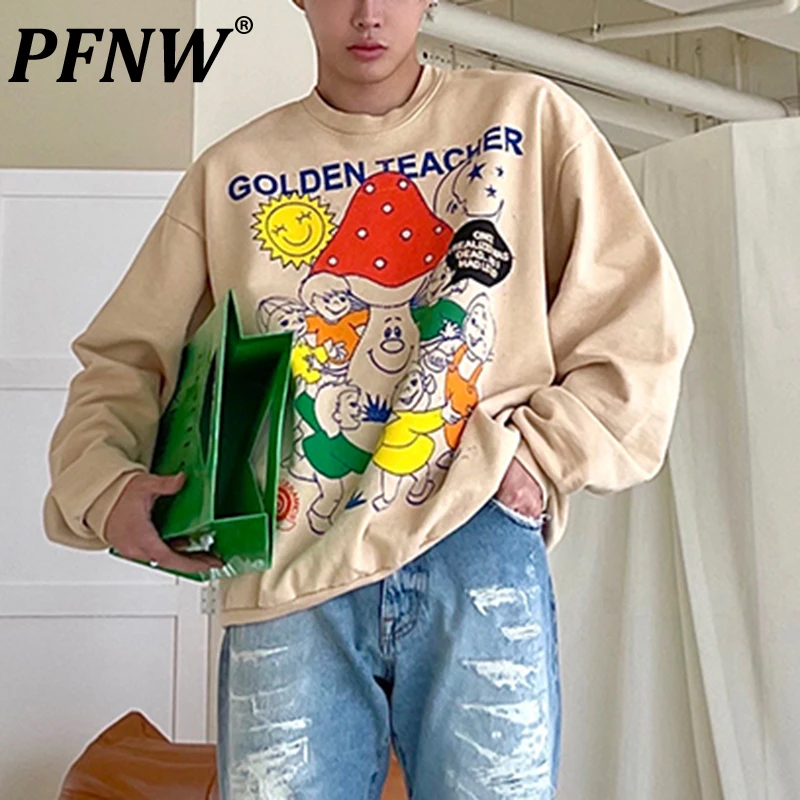 

Мужской пуловер в американском стиле PFNW, весенне-летний Многоэлементный свободный толстый свитер с принтом граффити, 12A8759
