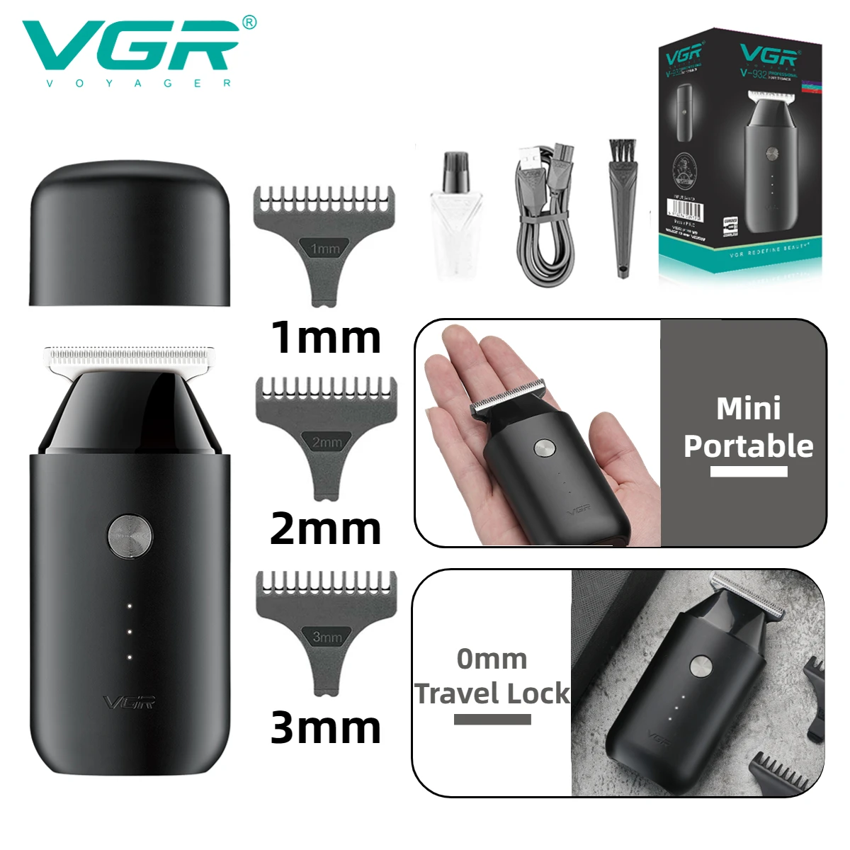 

VGR Hair Clipper Mini Hair Trimmer T-Blade Hair Clipper Household Beard Trimmer Wireless Portable 0mm Cutting Machine V-932