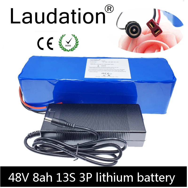 

Laudation 48v 8ah Electric Bike Battery 18650 Rechargeable Battery Pack With 2A Charger Built-in 15A BMS For Electric Bicycles