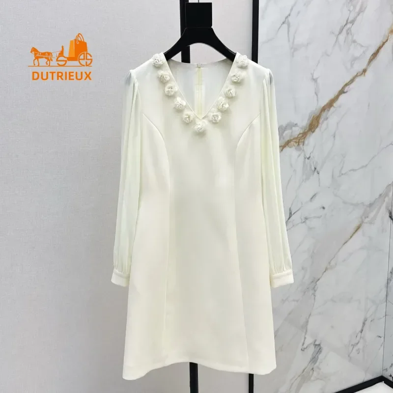 Новое модное французское элегантное женское черное платье летнее шелковое белое