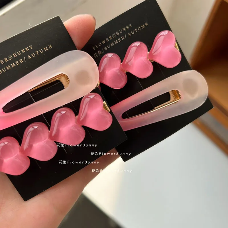 

2 Pcs Pink Heart Hairpin Girl Side Clip Hair Accessories Bangs Headdress Tide Hair Clips for Girls Barrette Hairpins Korean