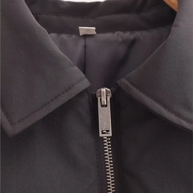 TRAF хлопковая короткая куртка на молнии для женщин осенняя мятая подол