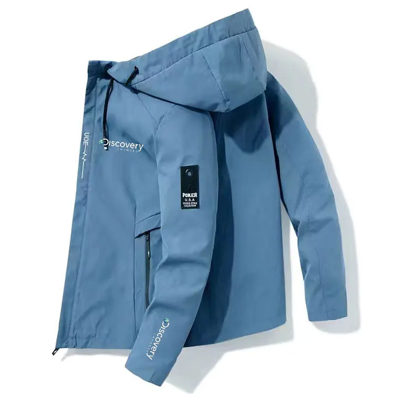 

2023 Discovery Channel Bomber Jacket Men's Windbreaker Zip Coat Autumn Casual Work Jacket Fashion Outdoor Adventure Jacket Men