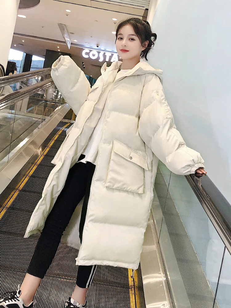 Winter Warm Cotton Jacket White 2022 New Women Thick Down Padded Jacket Korean Loose Mid-length Hooded Black Plus Size Overcoat