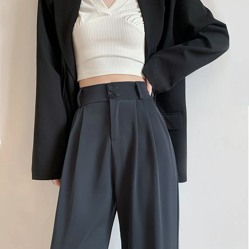 

Wide Leg Pants Summer Women's 2023 New Narrow Edition High Waist Dropping Slim Feel Straight Tube Casual Thin Suit Pants