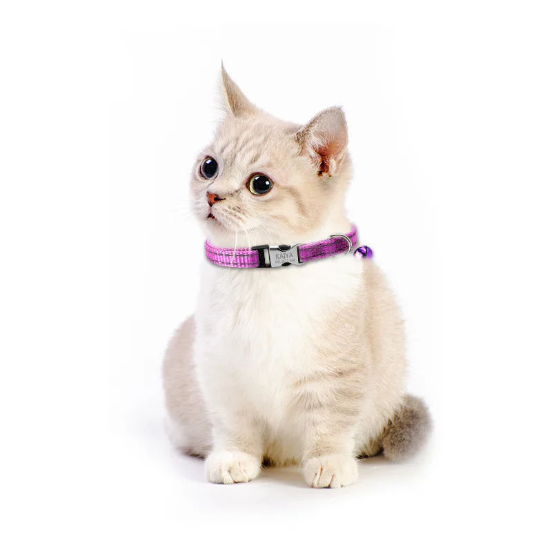 

Cat Collar With Bell Free Carving Content Night Reflective Nylon Cat Rope Anti-lost Pet Cat Collar