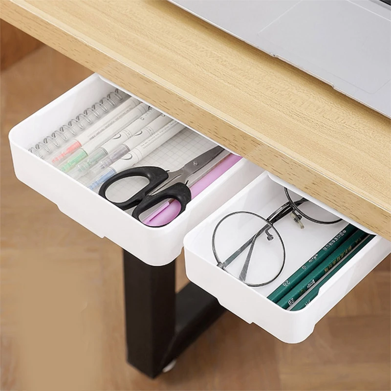 

N58C Invisible Drawer Storage Box with Lid Pull Out Under Desk Mini Drawer