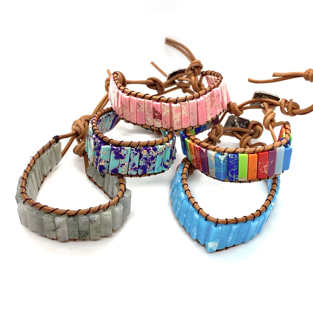 Браслет из лазурита императора камень семь чакр кожаная веревка розовый