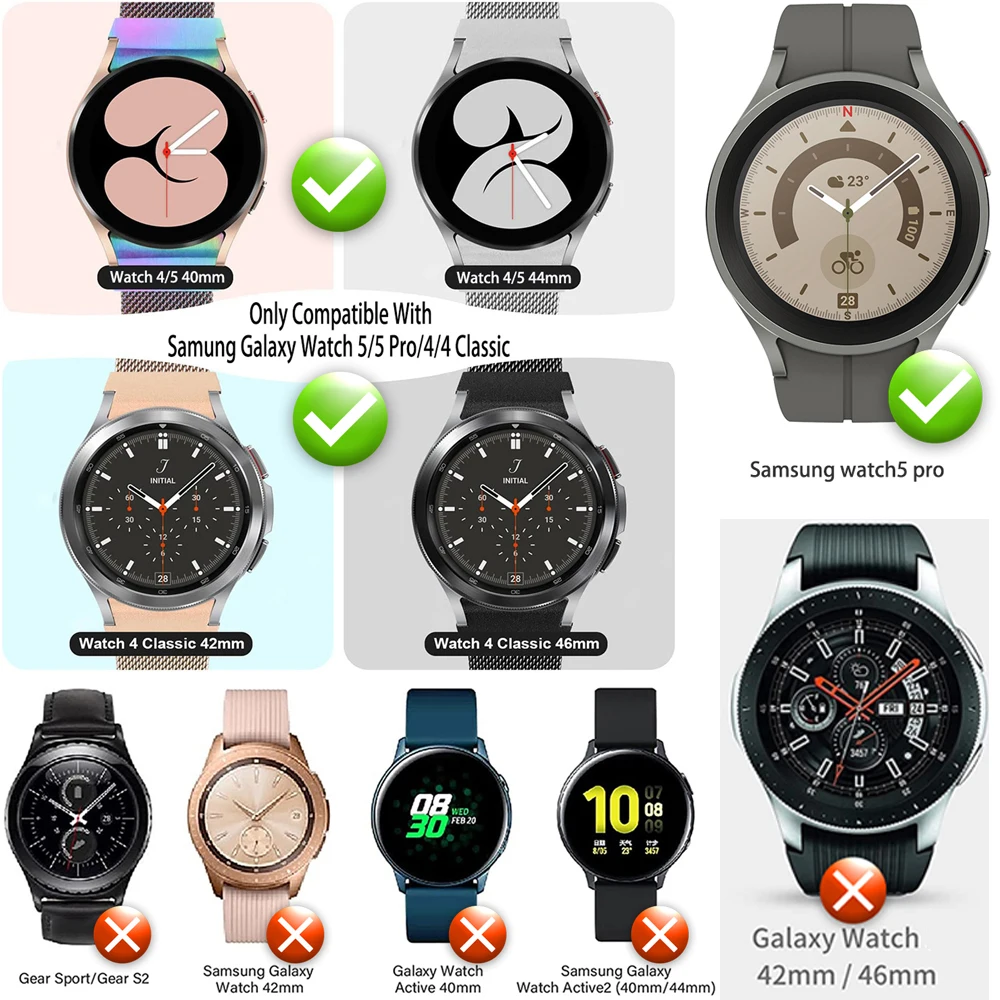 Galaxy Watch4 44mm 40mm 5 Pro Stainless Steel No Gaps Strap for Samsung Galaxy Watch 4 Classic 46mm 42mm Band Magnetic Bracelet