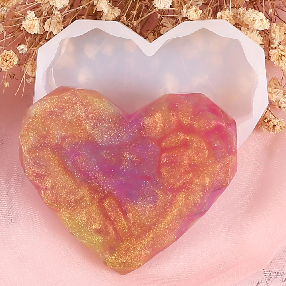 

Transparent Heart Shape Candle Mold Silicone Romantic Agate Coaster Resin Mold Casting Jewelry Making Mould Craft Home Decor