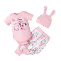 lioraitiin 0 18m newborn infant baby girl 3pcs easter clothing set short sleeve rabbits printed bodysuit long pants hat