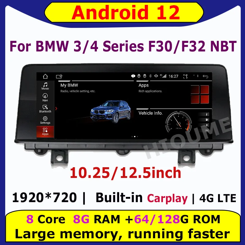 

10.25"/12.5" 8Core Android 12 8G+128G Car Multimedia Player GPS Navigation for BMW 3/4 Series F30 F31 F34 F32 F33 F36