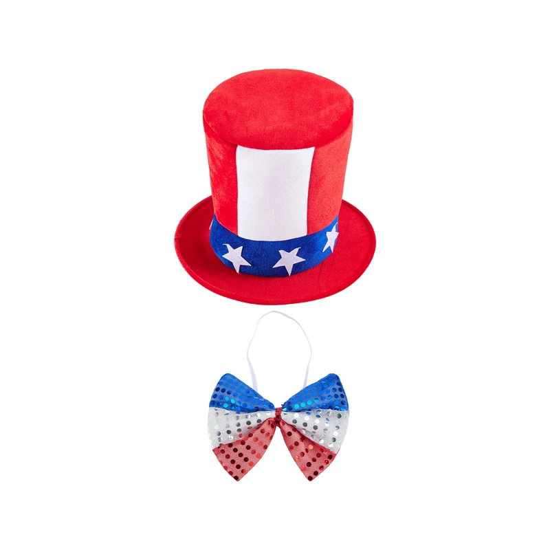 Jxzom Uncle Sam Suit Costume 4th of July 4Pcs Patriotic Dress Up Labor Day Party Supplies Accessories for Holiday Decoration