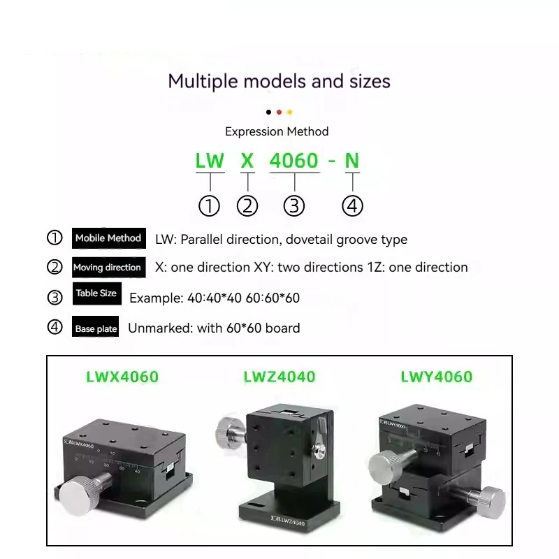 Фото Линейный прецизионный столик Huike Dovetail LWX LWY LWZ 2542/4040/4060/4090 для лабораторий, с ручной регулировкой по оси X, для точной настройки и перемещения №2