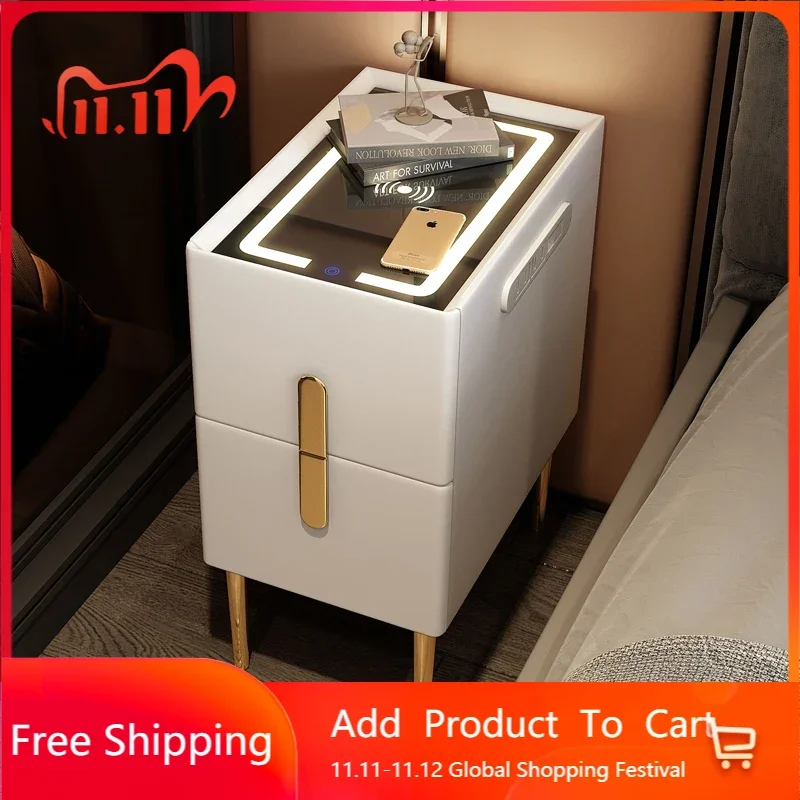 

Narrow Bedside Table Smart Storage Drawer Multifunctional Wireless Charging Bedside Table Cabinets Meuble Nightstands Aesthetic
