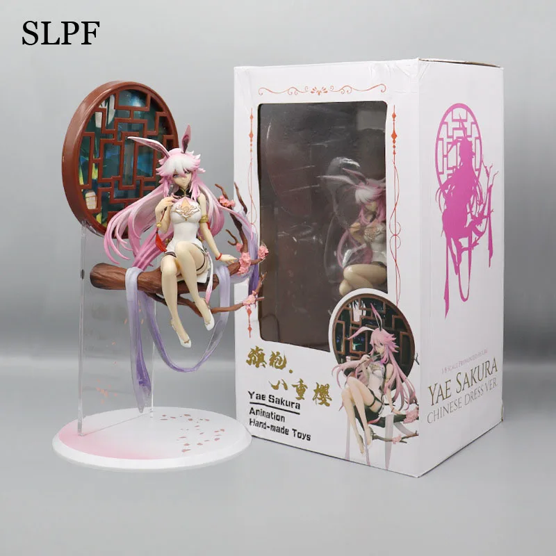 

33cm Game Anime Honkai Impact 3 Sakura Yae Action Figure Sexy Pink and White Cheongsam Seated Model Toy PVC Gift Doll Collection