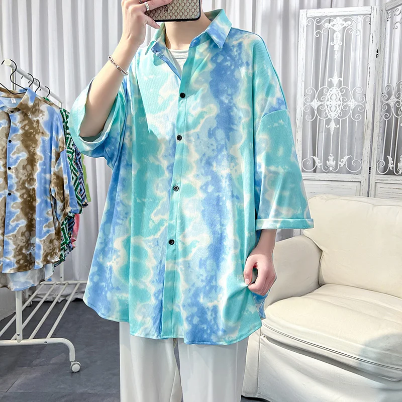 

Summer Tie Dye Shirts Men Fashion Printed Casual Shirts Men Streetwear Korean Loose Short Sleeve Shirts Mens Hawaiian Shirts